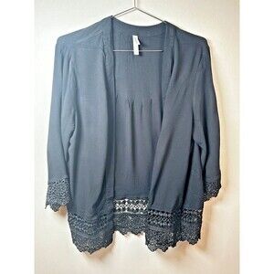 Xhilaration Lace Cardigan Womens L Black Open Front Whimsigoth Feminine Chic Emo
